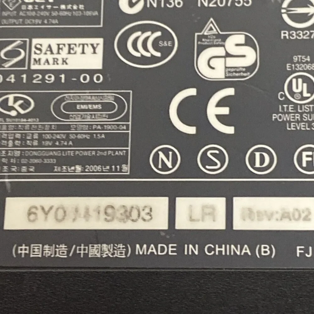 Genuine Power Supply Cord For Toshiba N136 NSW24146 N17908 U405 U405D 19V 4.74A